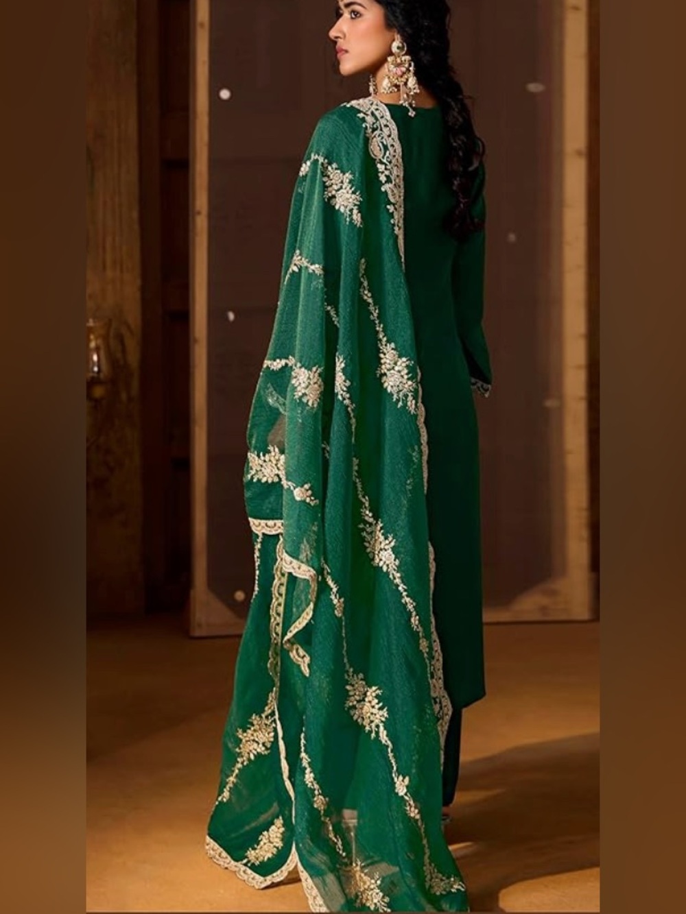 Women’s Art Silk Embroidery Sequence Kurta Pant Set with Dupatta Salwar Suit Set - Picture 3 of 8
